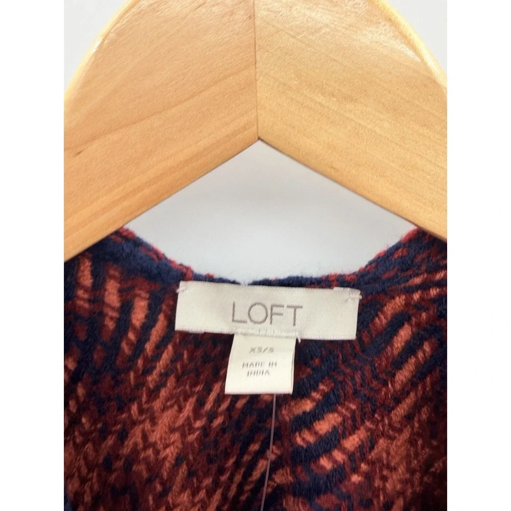 Ann Taylor LOFT Womens Size XS/S Oversized Cozy Modern Plaid Wrap Sweater Blue